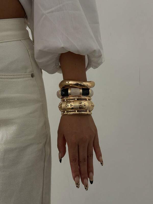 Fashionable Arc Smooth Twist Bracelet Set, Minimalist Geometric Metal Feel, European & American Cross-Border Jewelry