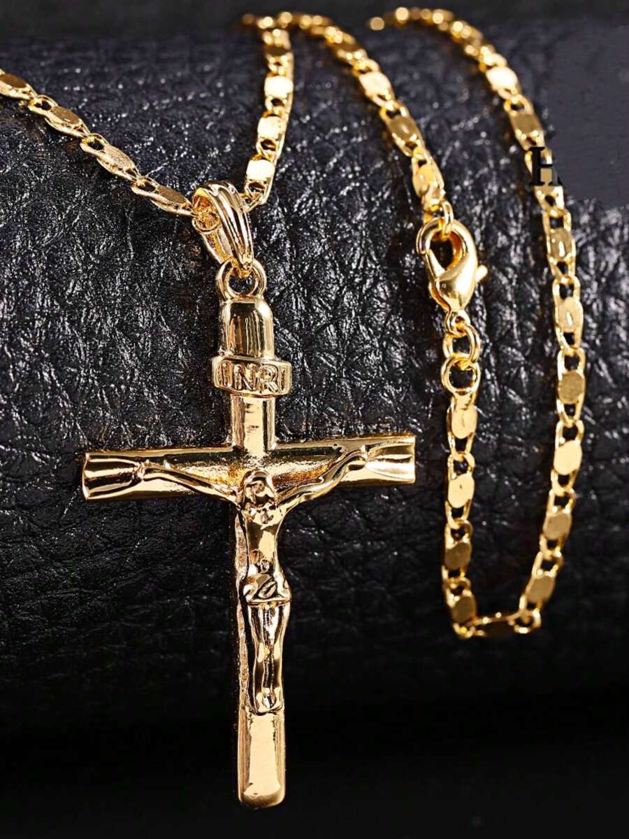 Women's Religious Cross Pendant Necklace - Yellow Gold - View 1