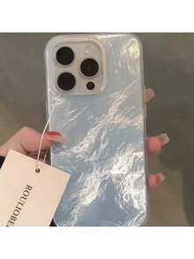 1pc Minimalist Glacier Texture 3D Embossed Asymmetrical Wave IMD Shockproof Phone Case, Gradient Silver Foil Laser Reflective Artistic Design, Suitable For Android/Compatible With OPPO/Compatible With VIVO/Compatible With Honor/Compatible With Redmi/Transsion/ Smartphones,International Version, Not The Domestic Version - Multicolor - View 4