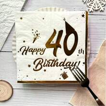 20 Pieces/Pack White 40th Birthday Theme Gold Foil Hat Print Disposable Napkins, Made Of Virgin Wood Pulp Double-Layer Tissue Paper, Suitable For Hotels, Restaurants, Bars, Tableware, Table Settings, Christmas