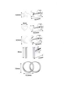 10pcs Hypoallergenic Flat Stud Earrings, Unisex, Gold Plated Stainless Steel, Mini Screw Cartilage Studs - Silver Ear Stud - View 15