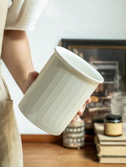 1 pièce Porte-baguettes en céramique blanche gaufrée, support de rangement multifonction pour ustensiles de cuisine, support à couteaux, porte-cuillères, vase, tube de rangement, pot à crayons, organisateur de maison et cuisine, cadeau de Noël, convient pour le rangement d'outils de cuisine et la décoration florale