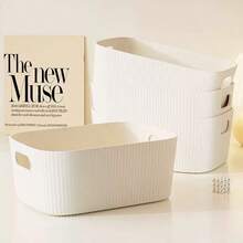 1 件/2 件/3 件 3 种尺寸塑料收纳盒/篮子,用于桌面零食、杂物、化妆品等,适合在宿舍、厨房整理,矩形形状 - 白色 - 查看 5