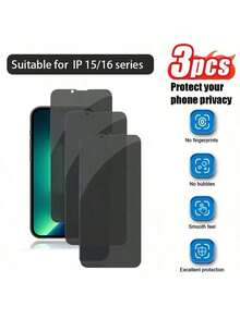 3 Packs Privacy Screen Protector For IPhone 15/16series - Maximum Protection Anti-Glare Tempered Glass [3 Pieces Set] For IPhone 15/16/ 15 Pro/16pro/15pro Max/16pro Max/15 Plus/16plus,Easy Apply