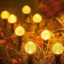 (Upgraded Larger Size) 1 Pack 20 LED Solar Powered Pathway Lights, Paper Box Packaging 3.6cm Crystal Bubble Ball, Turns Off During Daytime, Lights Up At Night, Fairy Tale Path Lights, 8 Lighting Modes For Camping, Party, Trail, Summer, Lawn, Yard, Garden, Wedding Party, Christmas Decoration