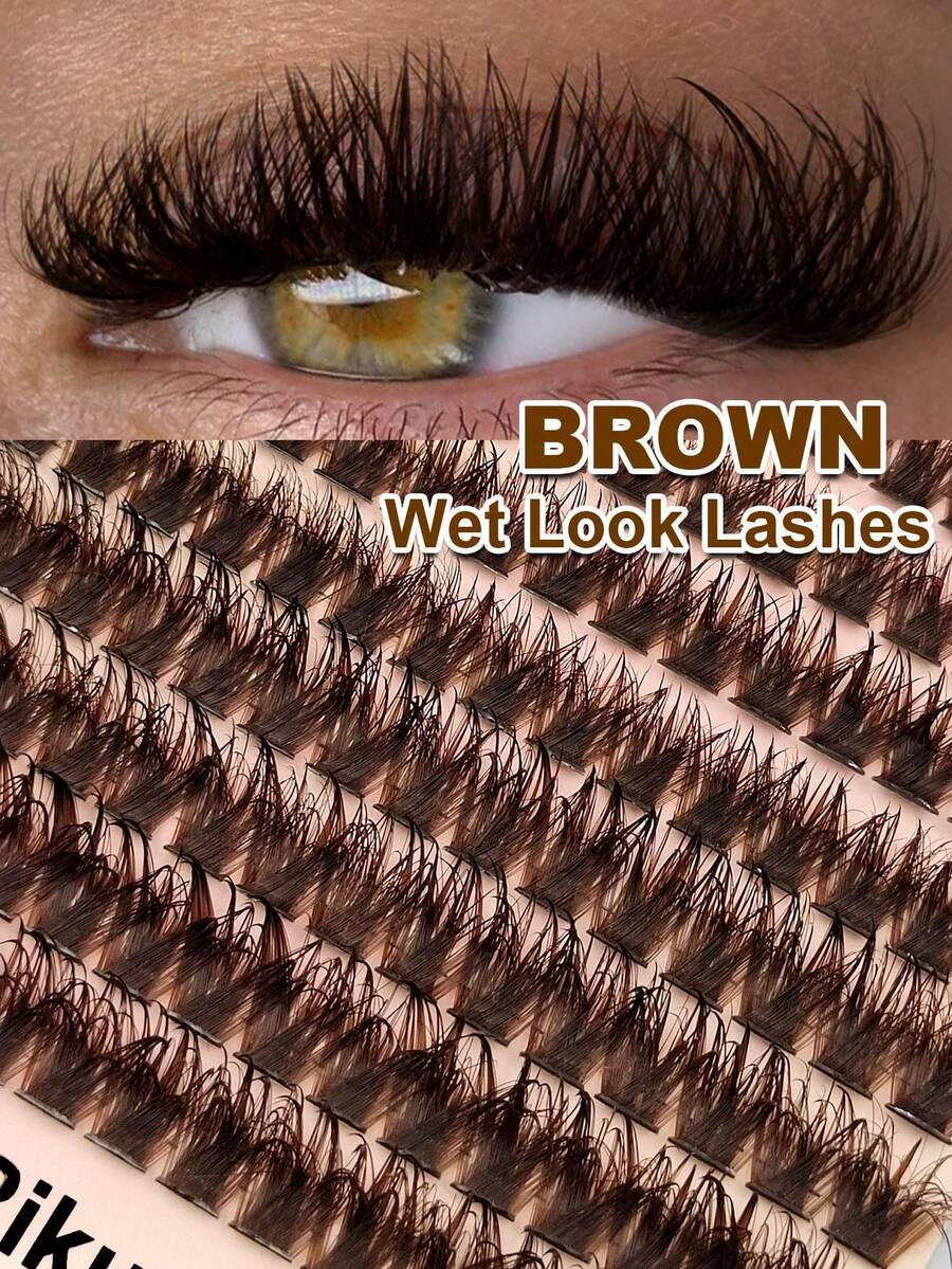 Rikuaild 120pcs Brown Wet Look 120D Cluster False Eyelashes, D Curl, Create Dramatic Makeup, Essential For Travel & Everyday Makeup - D - Xem 1