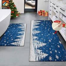 1pc/2pcs Winter Wonderland Snowflake Christmas Pattern Bathroom Anti-Slip Mat, Faux Cashmere Material, Plush Decoration Suitable For Bathrooms, Doorways, Kitchens & Festive Decorations, Machine Washable, Gift Idea - Multicolor - View 2