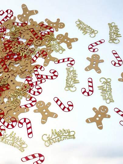 100 件圣诞快乐姜饼人/手杖/五彩纸屑桌面散布 | 节日剪纸、DIY 工艺品、派对配件、节日装饰、圣诞派对用品、礼品、万圣节装饰、圣诞装饰、亮片、节日散布、一次性装饰、DIY 爱好者、派对策划者