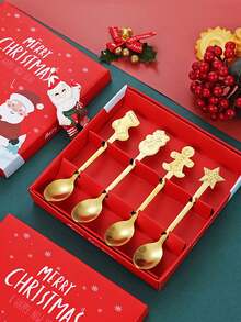 4pcs Creative Christmas Stainless Steel Spoons,Christmas Spoon Set,Christmas Gift Decor,Christmas Gift Gift Box,Fruit Spoons,Dessert & Coffee Spoons, Christmas-Themed Cartoon Cutlery Set,Stirring Mixing Spoons,Creative Stainless Steel Coffee Spoons - Multicolor - View 16