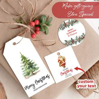 50-200 etiquetas colgantes personalizadas, etiquetas de regalo impresas a doble cara con texto personalizado, 4 formas, etiquetas impribles de colores con cuerda de yute, tarjetas de papel para botellas, ropa, embalaje de alimentos, etiquetas de regalo hechas a mano, tarjetas de regalo para fiestas, etiquetas de regalo de Navidad, regalo para ella/él, etiquetas de favor personalizadas