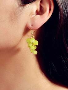 1 Pair Of Fashionable Green Water Droplet Grape Pendant Earrings - 綠色 - 查看 2