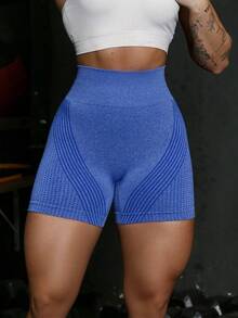 Yoga Shorts Sports Gym Leggings  Tie Dye Crumpled Butt Lifting Seamless High Waist YI-016 - 寶藍色 - 查看 6
