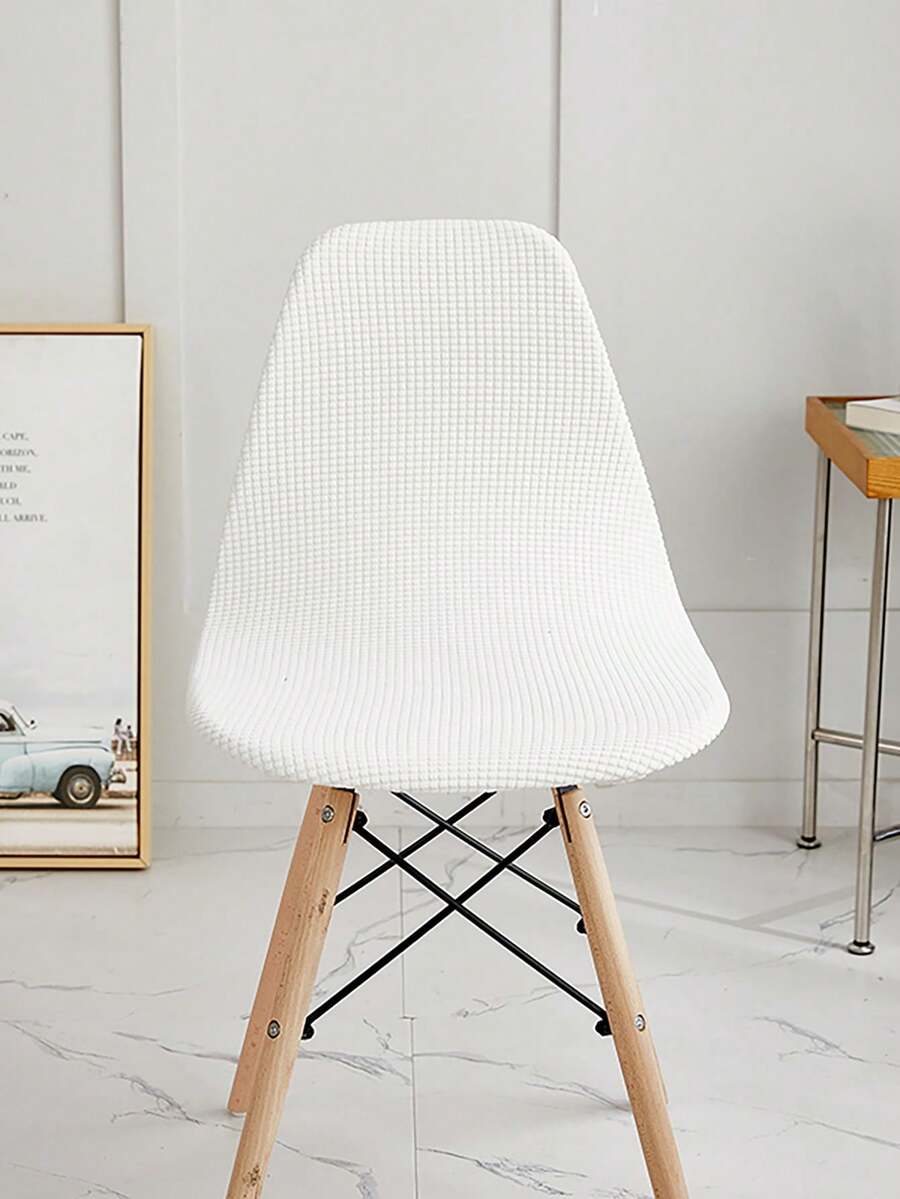 1pc Minimalist Solid Color Removable Washable All-Season Corn Velvet Elastic Curved Shell Chair Cover - White - View 1