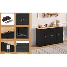 Multifunctional Kitchen Buffet – 138cm Sideboard With Drawer, Shelf Doors And Adjustable Shelves – Modern Design With Tip-Over Protection, For Kitchen, Living Room And Family Room. - 黑色+中密度纖維板 - 查看 7