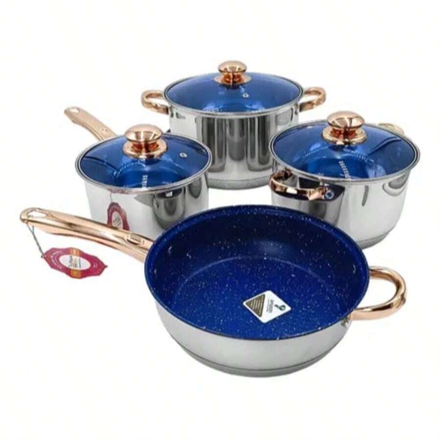 Batería De Cocina 7 Piezas Acero Inoxidable Modelo Viena Plateado, acero inoxidable de alta calidad, compatible con todas las fuentes de calor incluyendo inducción - Plateado - Ver 1