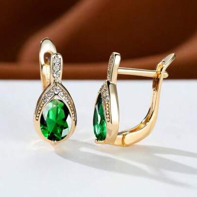 1 para minimalistycznych, eleganckich, zielonych, cyrkoniowych, delikatnych, uroczych kolczyków-klipsów w kształcie łezki anioła dla kobiet, na wesele/imprezę