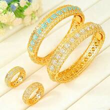 24K Gold Plated Luxury Dubai Style Bangle & Ring Set, Islamic Saudi Arabia Design Jewelry For Women, Wedding Party - Bracelet Ring Set - View 11
