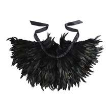 Women Feather Cape, Colorful Gothic Cape Feather Shawl Costume For Halloween Cosplay Party - 黑色 - 查看 3