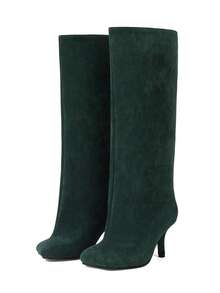 Knee High Boot Square Toe Kitten Heel Stiletto Heeled Boots For Woman Suede Wide Calf Long Boots Heeled Slouchy Formal Shoes Winter Tall Boots For Women - màu xanh đậm - Xem 2