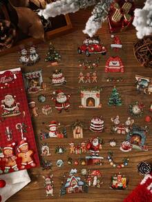 6 pegatinas planas, serie de villancicos nocturnos de nieve, pegatinas decorativas de bricolaje con tema de ilustración navideña para scrapbooking