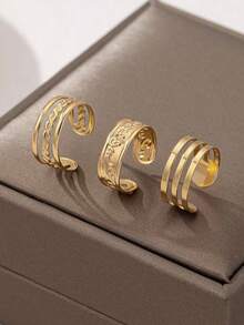 3pcs/Set Metal Geometric Line Toe Rings, Summer Beach Jewelry For Women