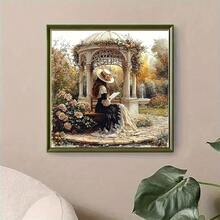 Kit de pictură cu diamant 5D DIY - Doamnă în foișor de grădină, mozaic rotund acrilic fără ramă, cusătură în cruce, meșteșuguri, decor de casă pentru adulți, ameliorarea stresului, 15,74 x 15,74 inci, mărime mare