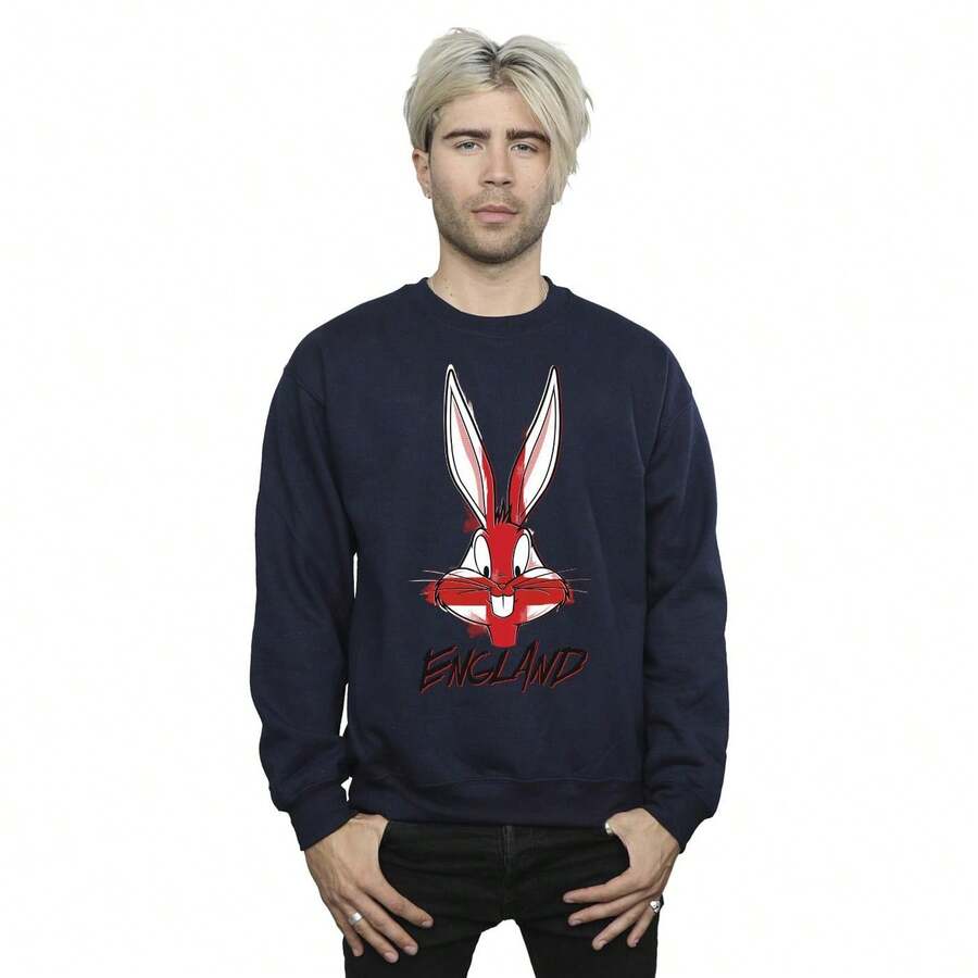 LOONEY TUNES Mens Bugs England Face Sweatshirt (Navy Blue)
