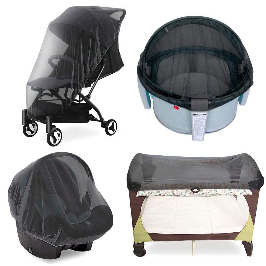 Portable & Durable Baby Mosquito Net – Fits Strollers, Bassinets, Cribs & Travel Cots, Lightweight Insect Protection For Infants - màu đen - Xem 1