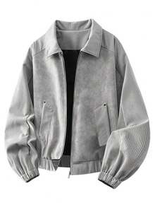 Men's Vintage Leather Lapel Jacket Japanese Retro Workwear Casual Top - Xám - Xem 1