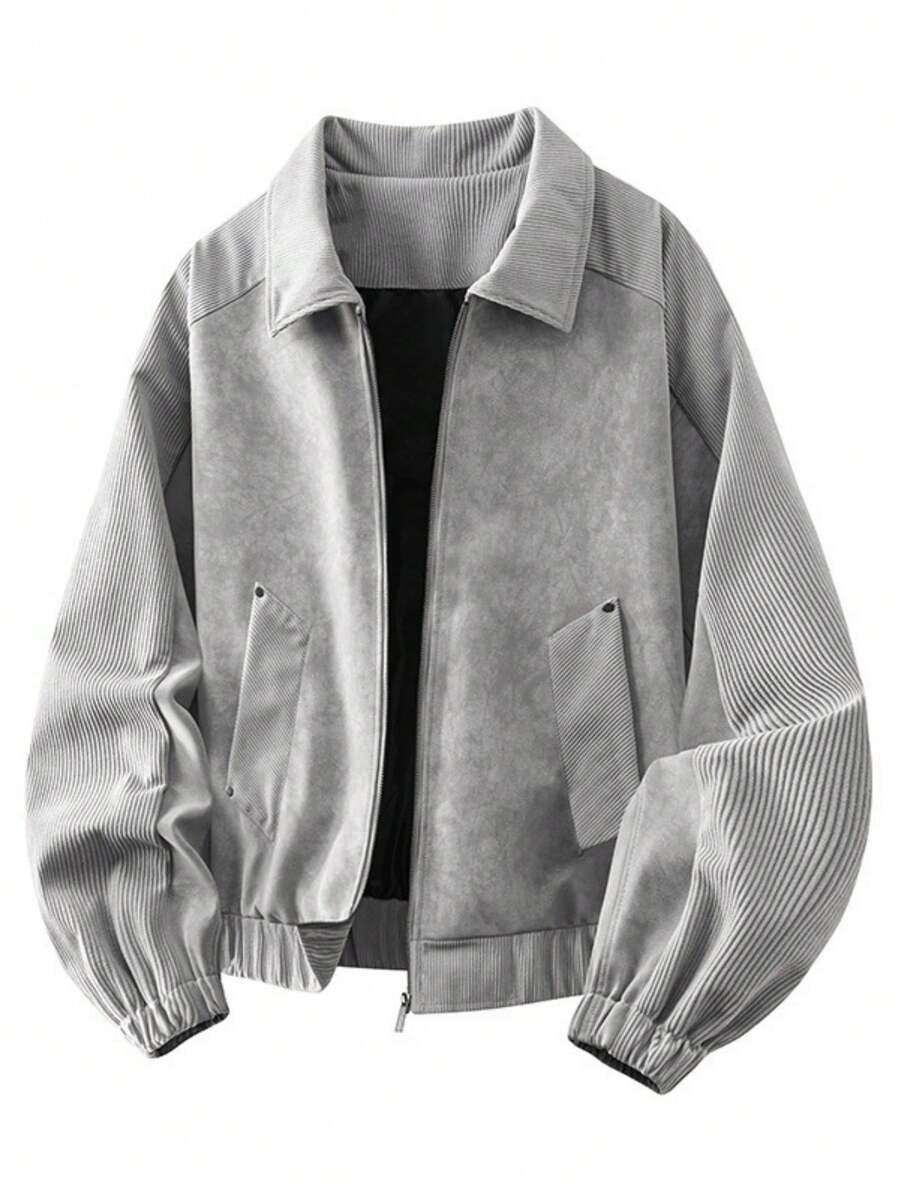 Men's Vintage Leather Lapel Jacket Japanese Retro Workwear Casual Top - Xám - Xem 1