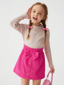 1 pieza Minifalda de unicolor con moño para niñas, estilo dulce, primavera/otoño