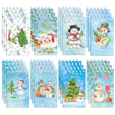 8pcs/Set Snowflake & Snowman Patterned Mini Notebooks, Christmas Party Design, School/Office Supplies, Spiral Bound Memo Pads, Diaries, Holiday Stationery, Watercolor, Compact Size, Spiral Binding, Party Favors, Students, Gift