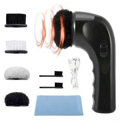 Shoe Cleaning Kit, Shoe Shine Kit With 4 Brush Heads, Portable Wireless Leather Care Kit, Shoe Brush Polisher For Boots, Shoes, Bag, Sofa, Leather Care