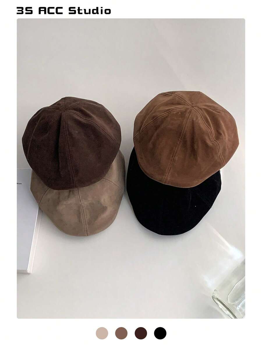 复古英伦风麂皮贝雷帽女秋冬新款大围报童帽百搭画家帽