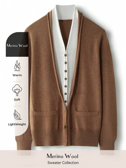 Women's V Neck Merino Wool Sweater Fall Winter Classic Vintage Cable Warm Long Sleeve Knit Sweater