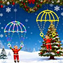 1个圣诞老人降落伞灯，创意圣诞老人降落伞造型，USB供电，多种照明模式，适合冬季和圣诞节装饰，可用于圣诞树、客厅、卧室、餐厅玻璃和墙面装饰。