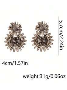 1 Pair Retro Chic Double-Layer Alloy Daisy Flower Dangle Earrings, Versatile Minimalist Fashion Design For Women - Daisy Flower Earrings - View 6