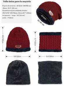Bufanda y Guantes Tactiles y Calcetines Termica,Gorros  Tejido de Punto y Bufandas Forro de Lana Hombre y Mujer,Regalos Invierno para Nieve Esquiar - Rojo - Ver 7