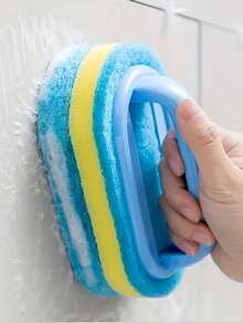 Long Handle Shower Scrubber With Ergonomic Grip - Extend Reach Bath Sponge For Tile Grout Cleaning, Bathtub & Bathroom Surfaces. Two-Tone Non-Scratch Scouring Pad, Ideal For Back Cleaning And Hard To Reach Areas, Kitchen Sink & Pot Cleaning Tool - Blue - View 3