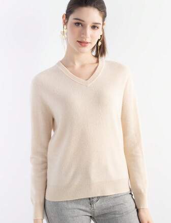 100% Pure Cashmere Women's Sweater V-Neck Long Sleeve Warm Soft 2025 Fall Winter Knit Pullover