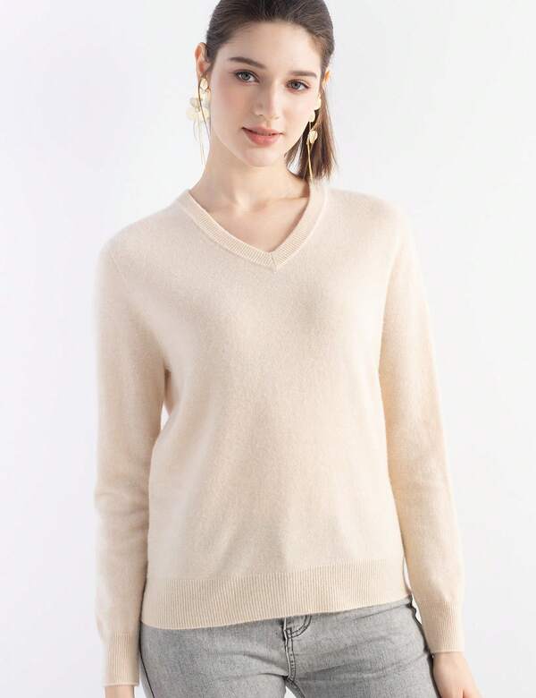 100% Pure Cashmere Women's Sweater V-Neck Long Sleeve Warm Soft 2025 Fall Winter Knit Pullover