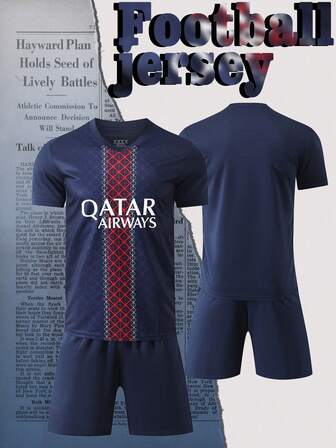 ODMYONO Men's Round Neck Colorblock Striped Pattern Breathable Comfortable Fashionable Outdoor Sports Soccer Jersey Set