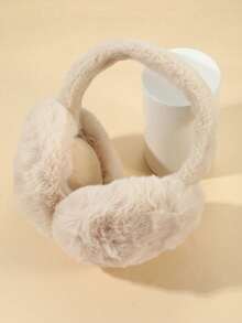 1 件男女通用可折叠经典毛绒耳罩，秋冬保暖 - 米色 - 查看 1