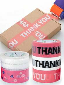 4,5 cm x 60 m Ruban d'emballage imprimé "Merci", ruban d'expédition à motif floral coloré pour boîtes, cadeaux, emballage cadeau, personnalisable - Multicolore - Voir 1