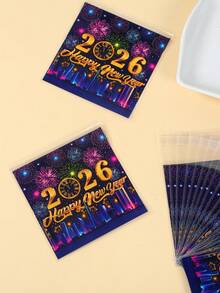 50/100 Stücke 2026 Neujahr bunte selbstklebende Süßigkeitentüten, Geschenktüten mit Feuerwerk und Uhr Design für Neujahr, Geschenkverpackungstüten, Neujahrsparty Gastgeschenktüten, Snacktüten, Schokoladen-Kekstüten, Süßigkeitentüten, Verpackungstüten, 2026 Neujahr Party Dekoration, Neujahrsfeier Zubehör, Silvester Dekoration, Neujahrsgeschenke