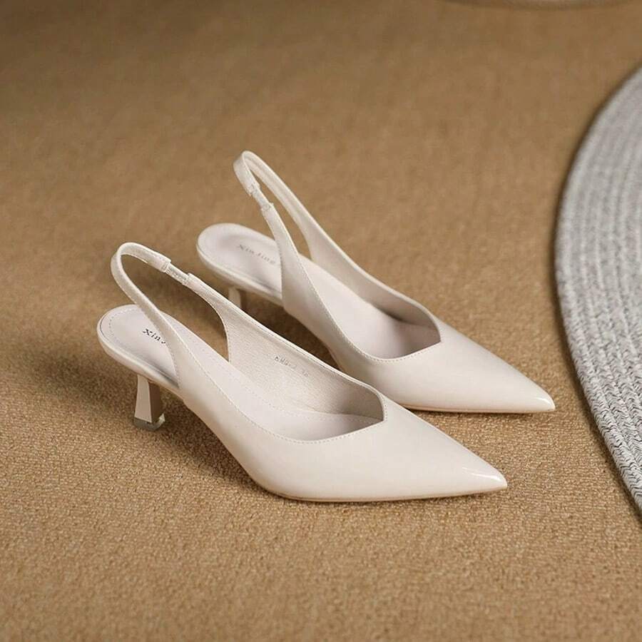 Summer Minimalist Slingback Pumps, Elegant Solid Color Stylish Stiletto High Heels, Comfort Pointed Toe Sandals, 2024 Summer Back To School Footwear, Walking Shoes For Women Office Siren Outfit, Valentine's Day, Gift For Her, Elegant Party Shoes - 香檳色 - 查看 1
