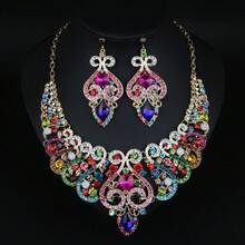 3PCS New Luxury Heavy Craft Fashion Necklace And Earring Set, Very Tasteful Women's Dress Banquet Exquisite Jewelry Accessories - 10-2006 Xanh lam - Xem 9