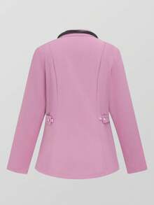 بدلة عمل ذات أكمام طويلة وياقة، متعددة الجيوب، موضة للتنقل والعمل في صالونات التجميل ومحلات الحيوانات الأليفة، مجموعة خفيفة الوزن بألوان متباينة - وردي - مشاهدة 4