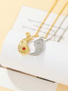 2pcs Sun & Moon Combination Necklace, Creative Alloy Versatile Pendant Jewelry