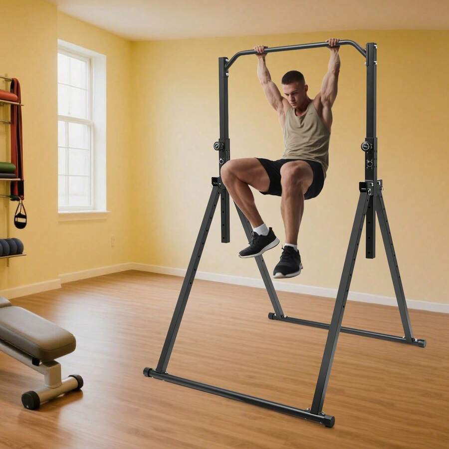 Triangular Pull Up Station, Adjustable Height Strength Training Workout Equipment, Foldable Horizontal Bar, Power Tower Pull Up Bar Stand For Home Gym, 440LBS - Black - View 1